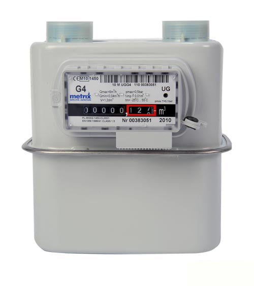Metrix Diaphragm Gas Meter BSP Unions (Size 1" m3/h Qmin 0.04 m3/h